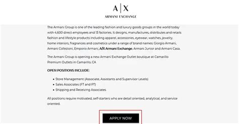 jobs at giorgio armani|armani exchange job application.